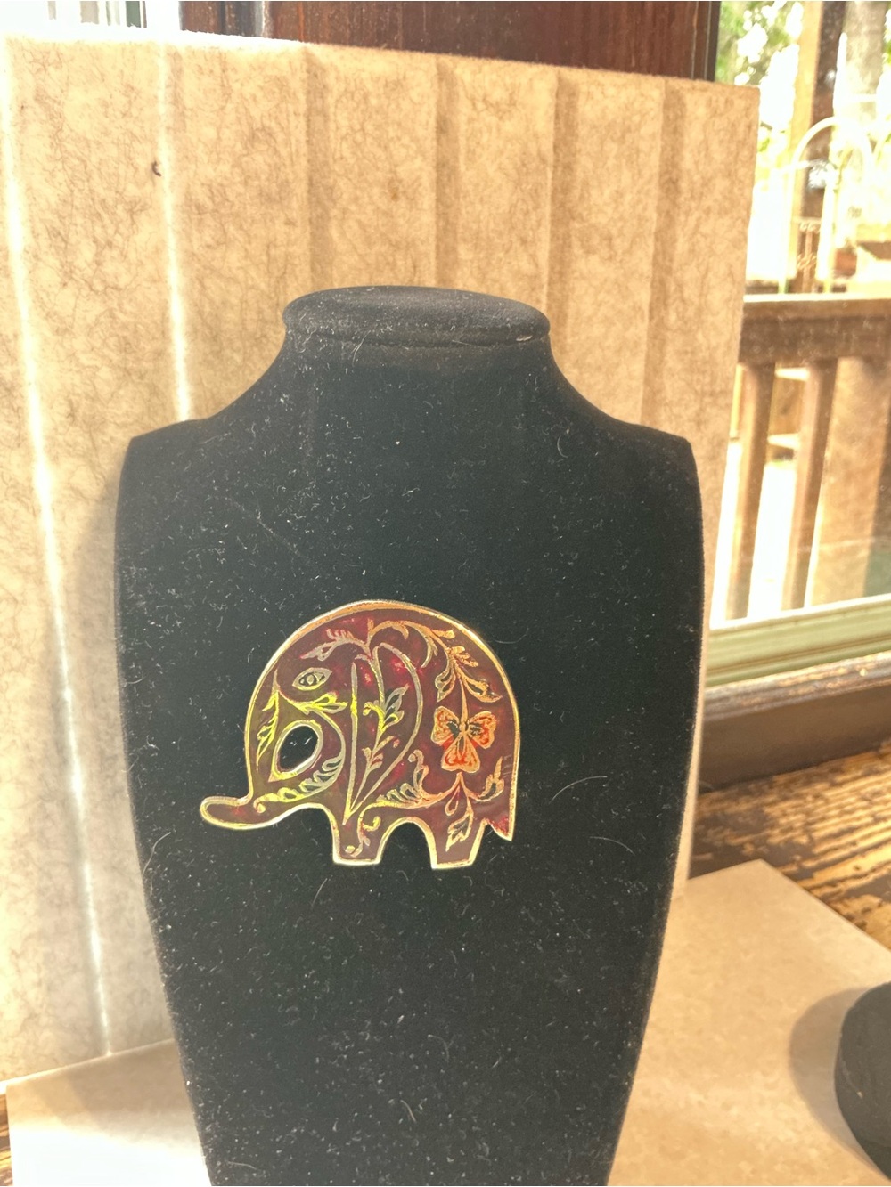 Vintage Cloisonne Enameled Large Elephant Brooch Brass Made in India 1970s Reds